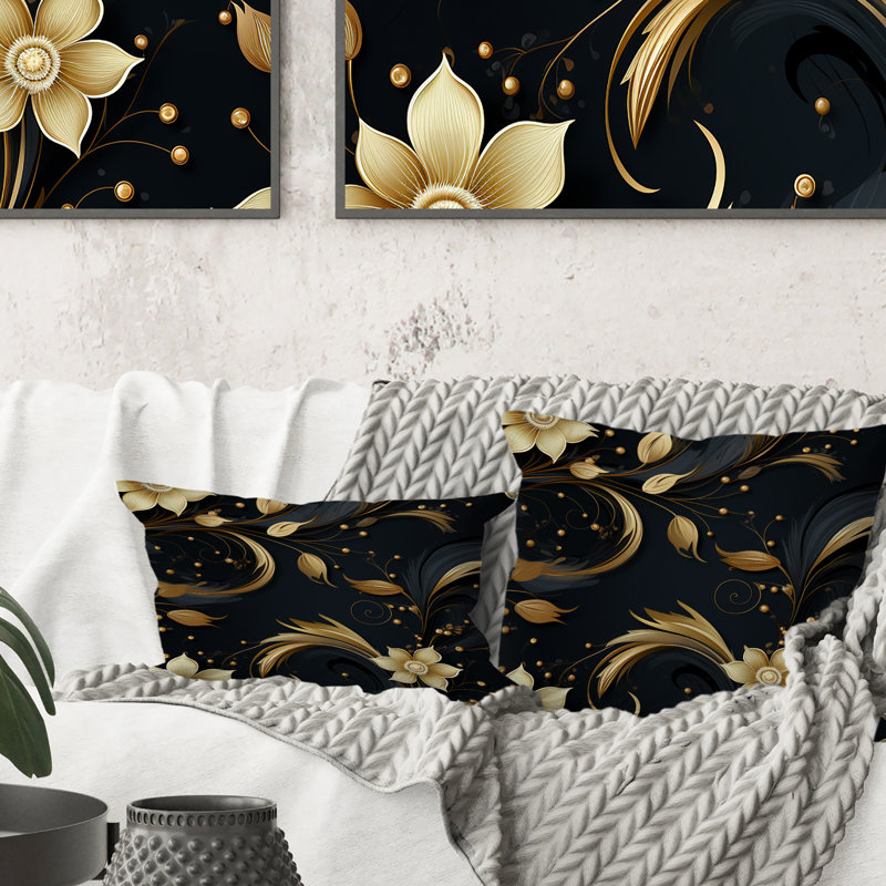 Coussin décoratif en polyester noir et doré Intrigue Elegance I, H 18 po x l 18 po