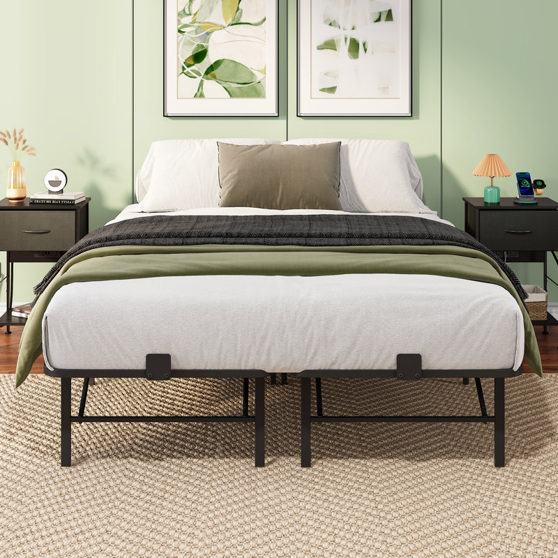 Antich Queen Metal Bed with 360° Mattress Retainers and Under-Bed Storage, No Box Spring Needed, Easy Assembly, Queen