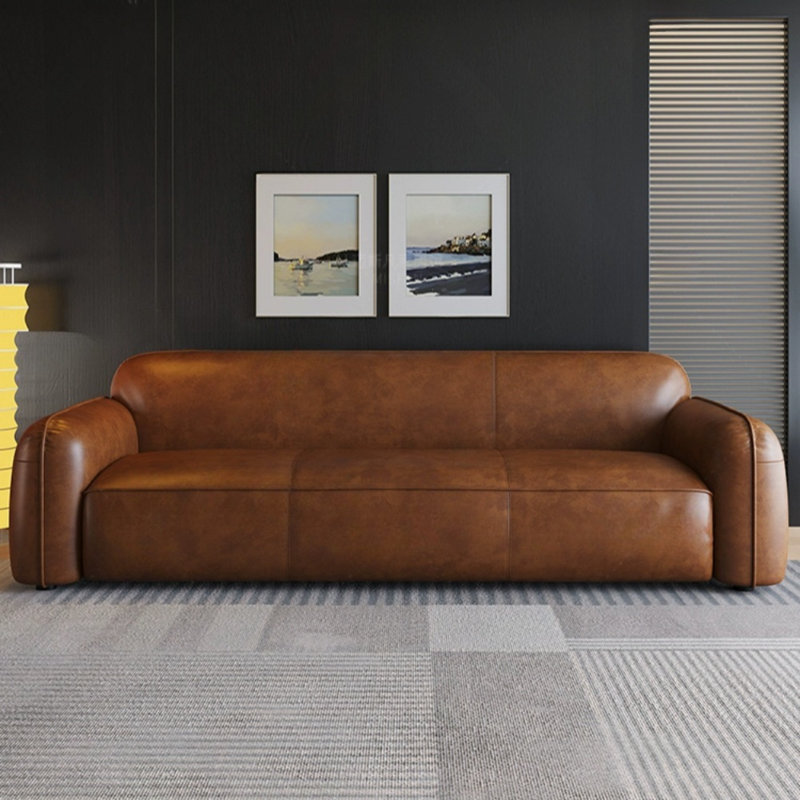 Contemporary Straight - lined Brown Sofa