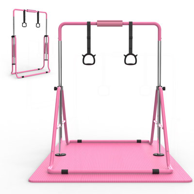 Barre de gymnastique pour enfants, barre horizontale de gymnastique avec barre d'entraînement pliable à hauteur réglable avec tapis pour la pratique à domicile