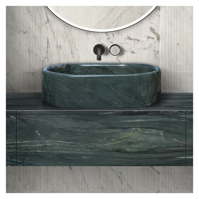 Lavabo vasque de salle de bain en marbre naturel vert avec finition polie - lavabo de comptoir de luxe en pierre véritable veining unique