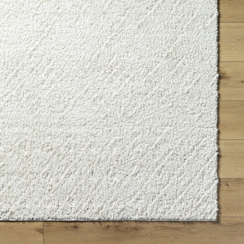 Rectangle Dishan Argyle Machine Woven Polyester Area Rug in Off-White, Rectangle 5'3" x 7'