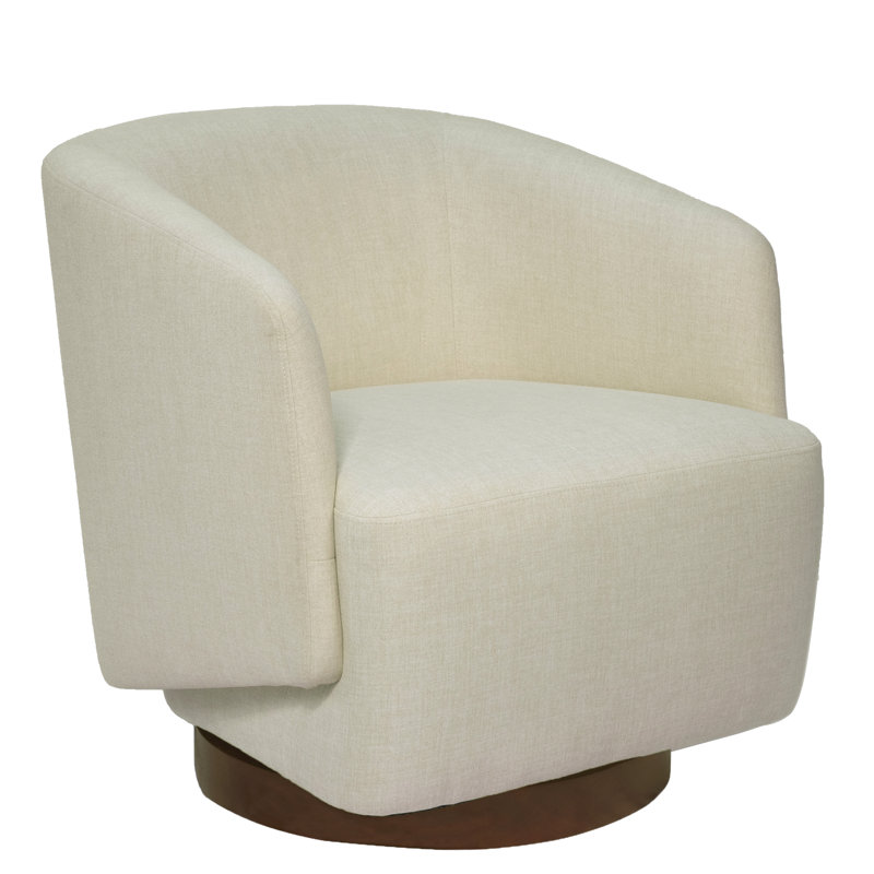 Beige Performance Fabric Swivel Barrel Chair with Wooden Base
