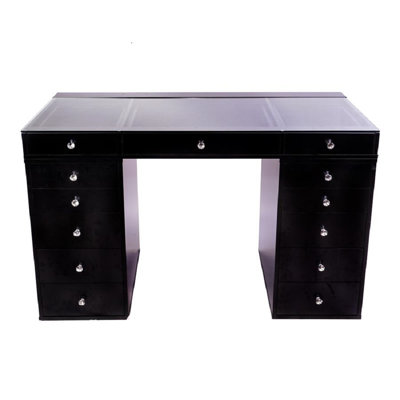 SlayStation Plus 2.0 Tabletop Vanity Desk with Clear Glass Top and 5 Drawer Units Bundle for Storage by Latitude Run