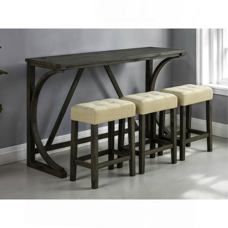 Modern Brown Dining Table W USB 3X Stools Biscuit-Tufted Seat Cushion Beige 3Pc Dining Table Set