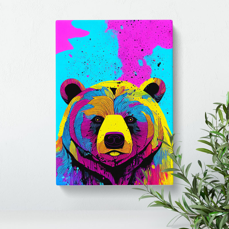Colourful Bear No.3 - Print, Wrapped Canvas, 60cm H x 40cm W x 3cm D, No Matte
