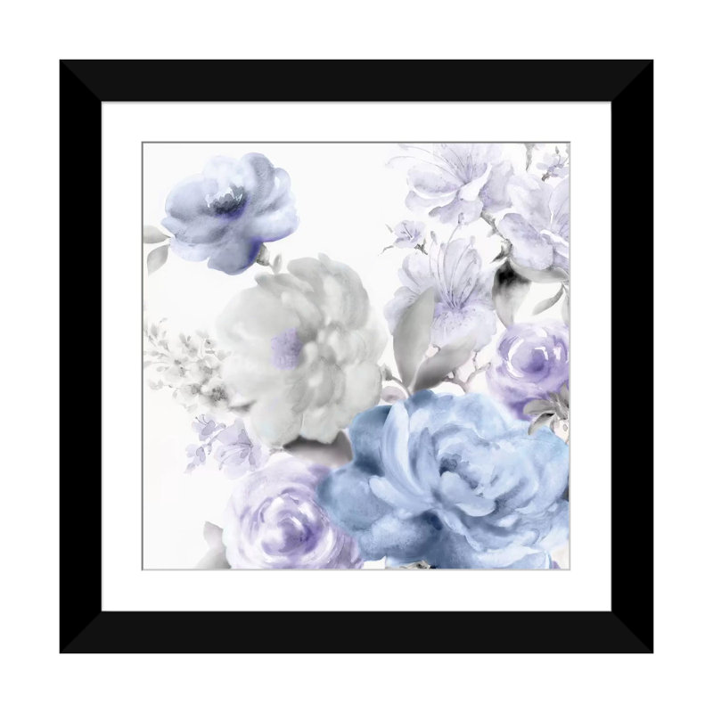 «Floral II», impression sur toile, H 16 po x l 16 po x P 1 po, Papier d'art encadré noir, Blanc