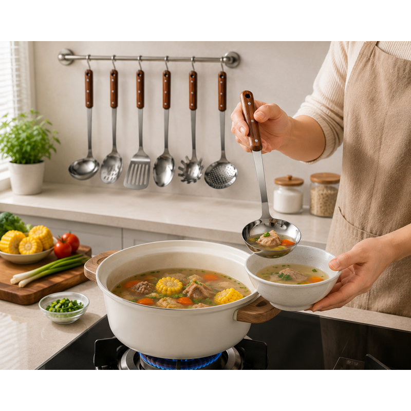 Ensemble d'ustensiles de cuisine - ensemble d'ustensiles de cuisine 6 pièces avec poignée en bois