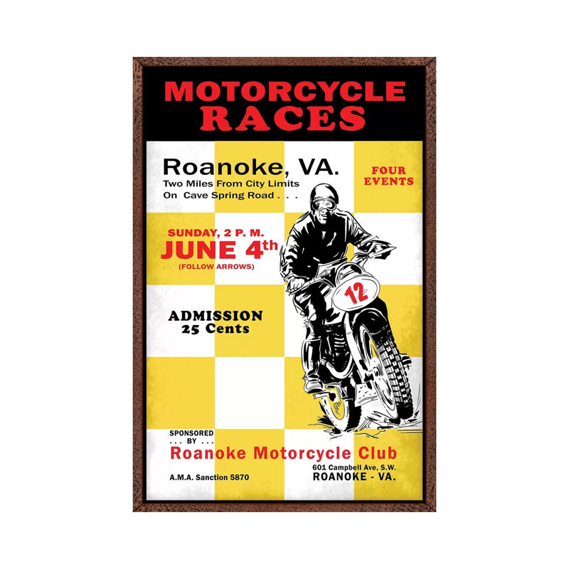 Motorcycle Hill Climb by Mark Rogan - Print on Canvas, Classic Brown Wood Framed, 66.04cm H x 45.72cm W x 3.81cm D