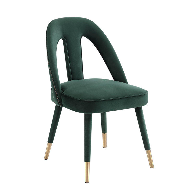 Velvet Solid Wood Slat Back Side Chair, Forest Green Velvet