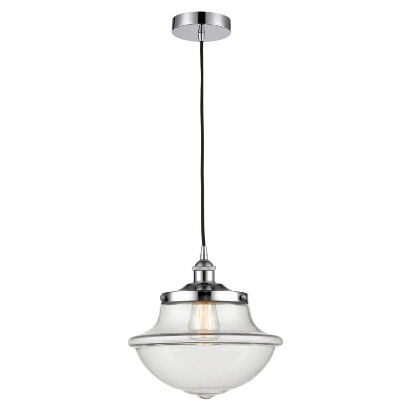 Luminaire suspendu simple à 1 lumière Grourke, Transparent, Chrome poli