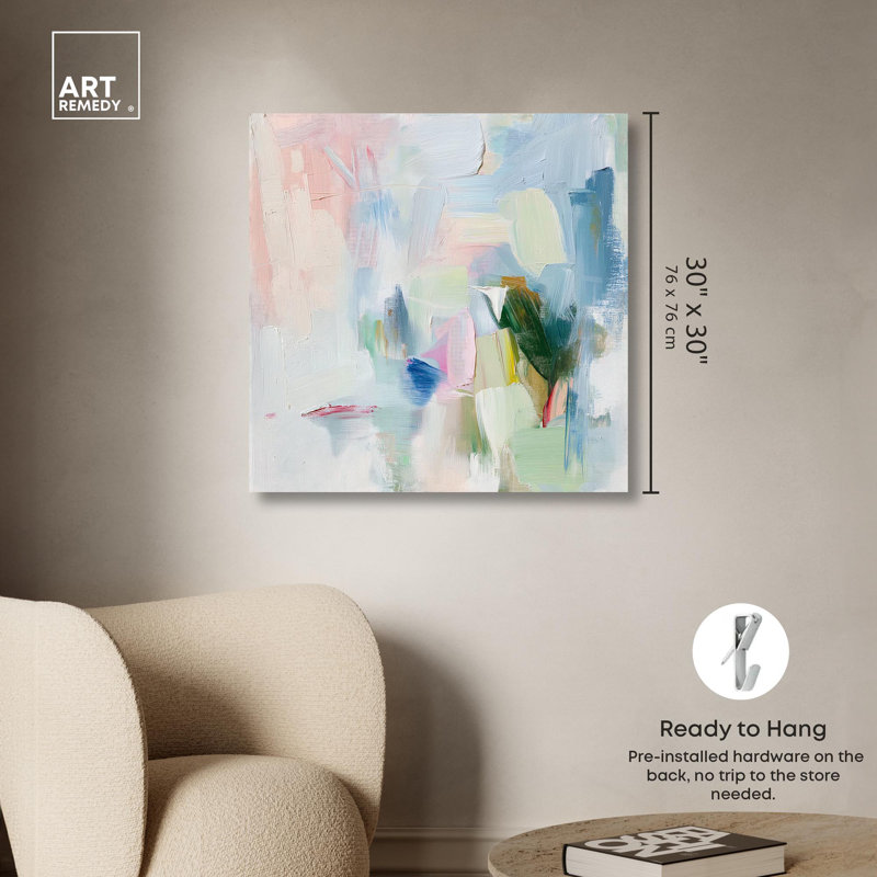 Verdant Breeze Abstract Canvas Art in Pastel Colors, 31" x 31"