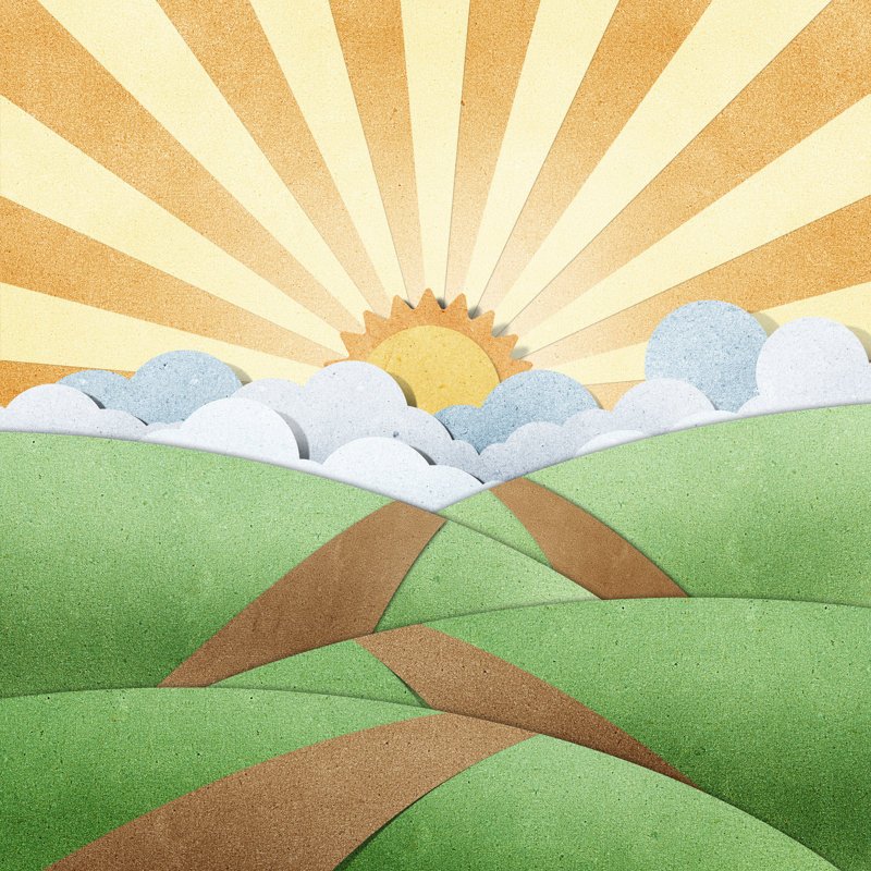 Paper Craft Of A Winding Road Over The Hills Towards Sunset - Wrapped Canvas Print, 30cm H x 30cm W x 3.8cm D
