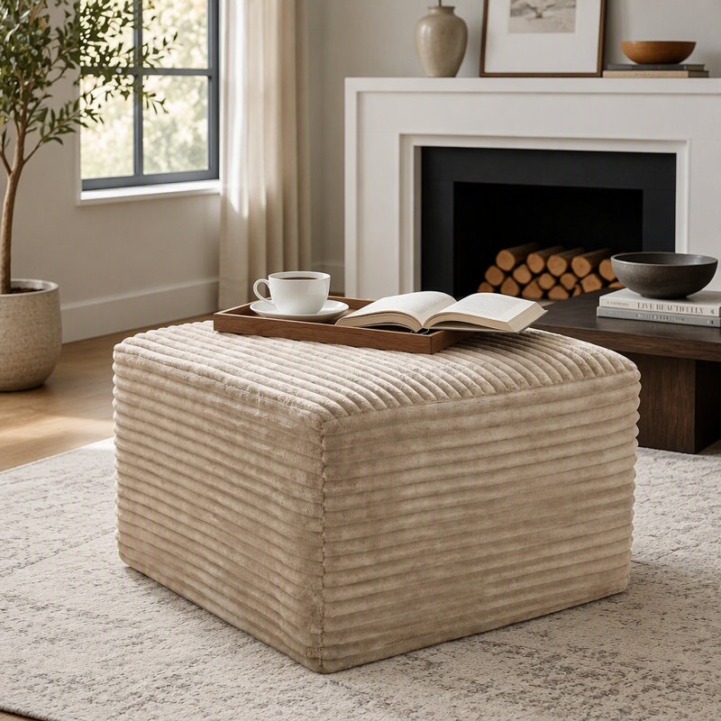 Pouf carré rembourré en velours côtelé, repose-pieds moelleux pour la décoration du salon et de la chambre à coucher, Chameau