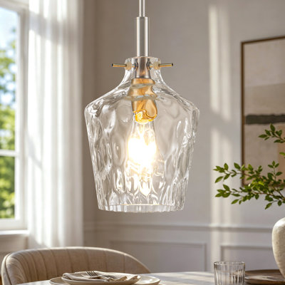 1-Light 7.87"W Glass Pendant, Adjustable Cord For Kitchen Island, Over Sink