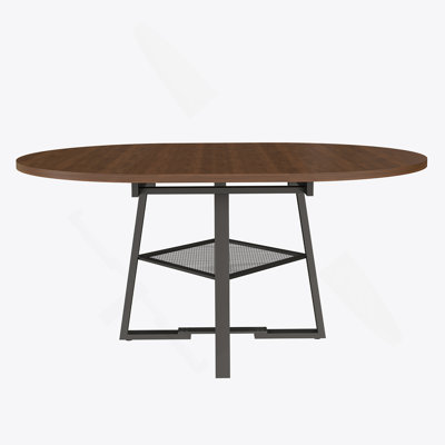 47 Inch Extendable Round Dining Table For 4-8 With Storage, Walnut Finish Circle Dining Table With Metal Frame & Thickened Top, Multi-Functional Kitchen & Living Room Table