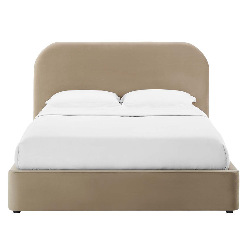 Grand lit plateforme tapissier Barella, Taupe, Grand