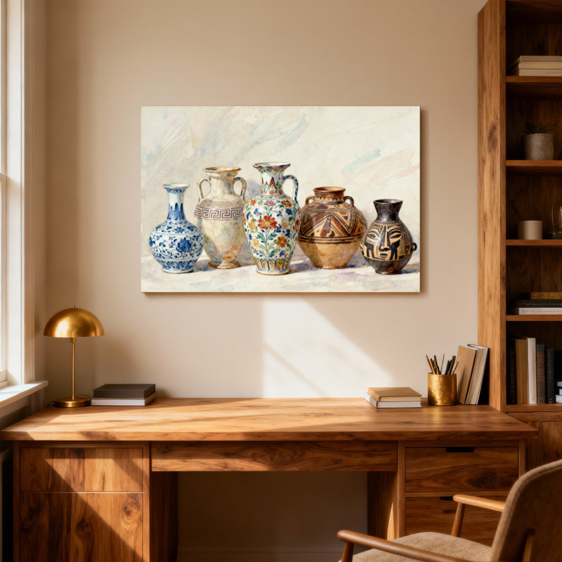 Fashion, cinq vases décoratifs disposés en rangées