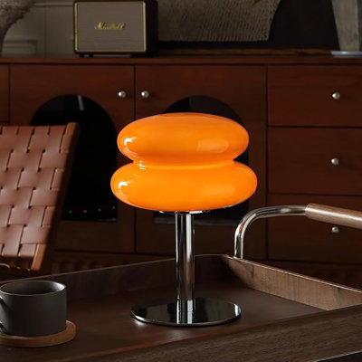 Lampe de table Retro 70S avec abat-jour en verre orange et base chromée - Décoration intérieure d'inspiration rétro