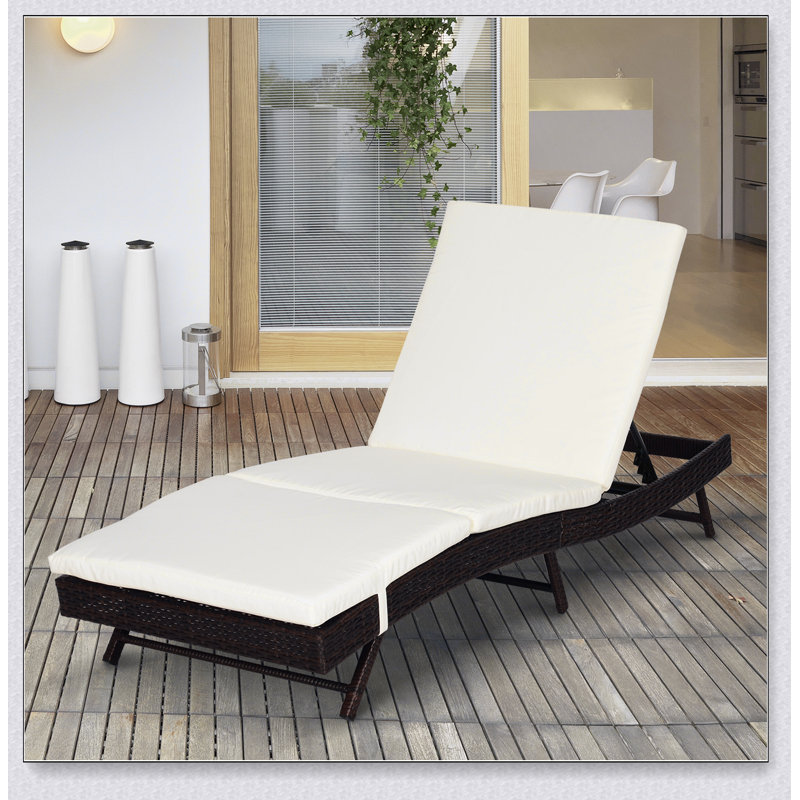Outsunny Patio Chaise Lounge, Pool Chair with 5 Position Adjustable Backrest & Cushion, Outdoor PE