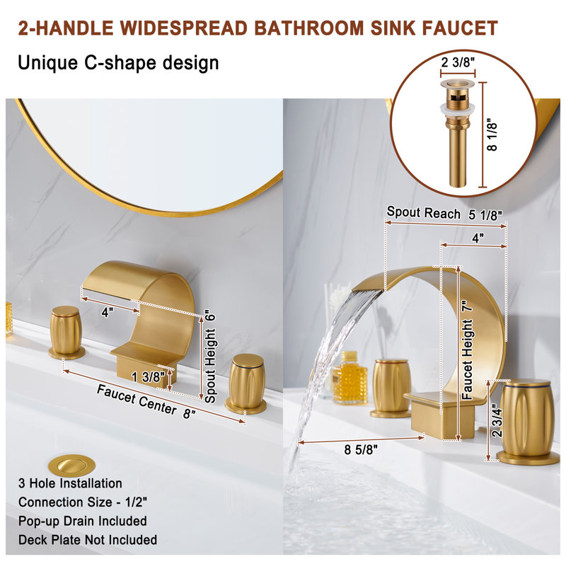 Brushed Gold Stainless Steel Waterfall Bathroom Faucet with Pop-Up Drain