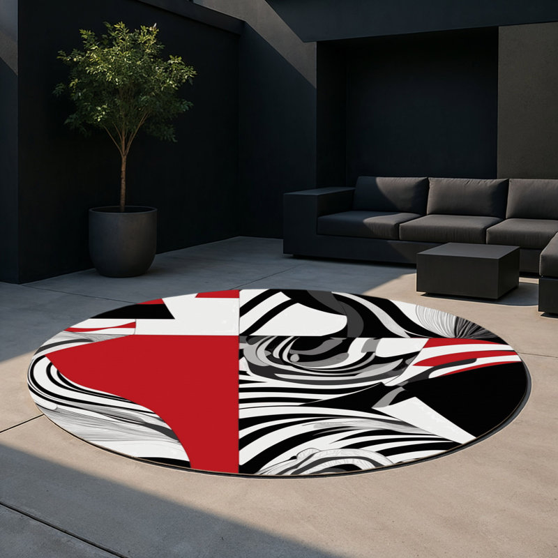 Obsidian Prime Flame Indoor And Outdoor Area Rug, Round 5'