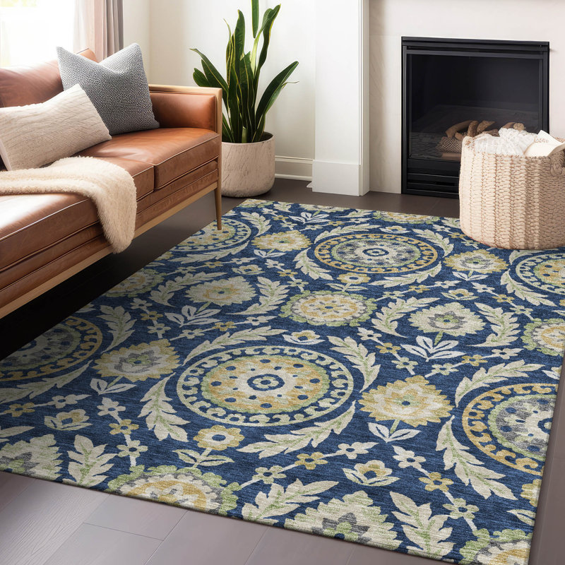 Premium Machine Washable Prisco Navy Rug, Rectangle 8' x 10'
