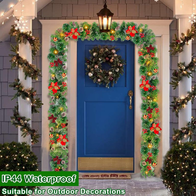 6FT Pre-Lit Christmas Garland with 50 LED Lights – Battery Operated, Timer Function, 8 Modes