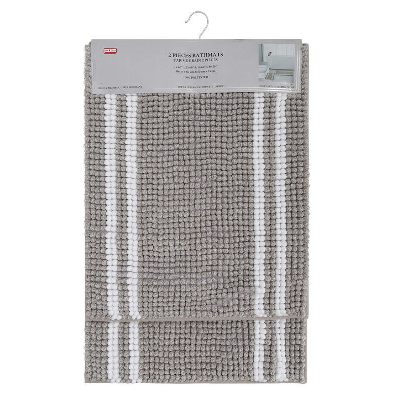 Ensemble de tapis de bain en chenille 2 pièces (50 x 60 + 50 x 75), Taupe