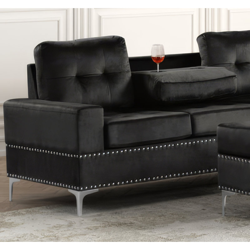 Canapé modulaire réversible 2 pièces Kryspin, Velours noir