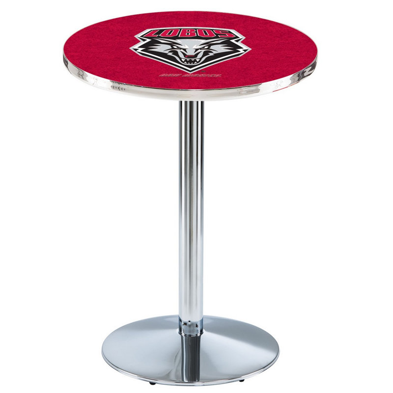 Round Metal Base Dining Table, Chrome, University of New Mexico