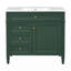 Meuble-lavabo autoportant 36 po en bois aggloméré avec lavabo en céramique blanc, armoire de salle de bain verte avec 2 tiroirs, tablettes de porte réglables et tiroir basculant-130996261-130996266