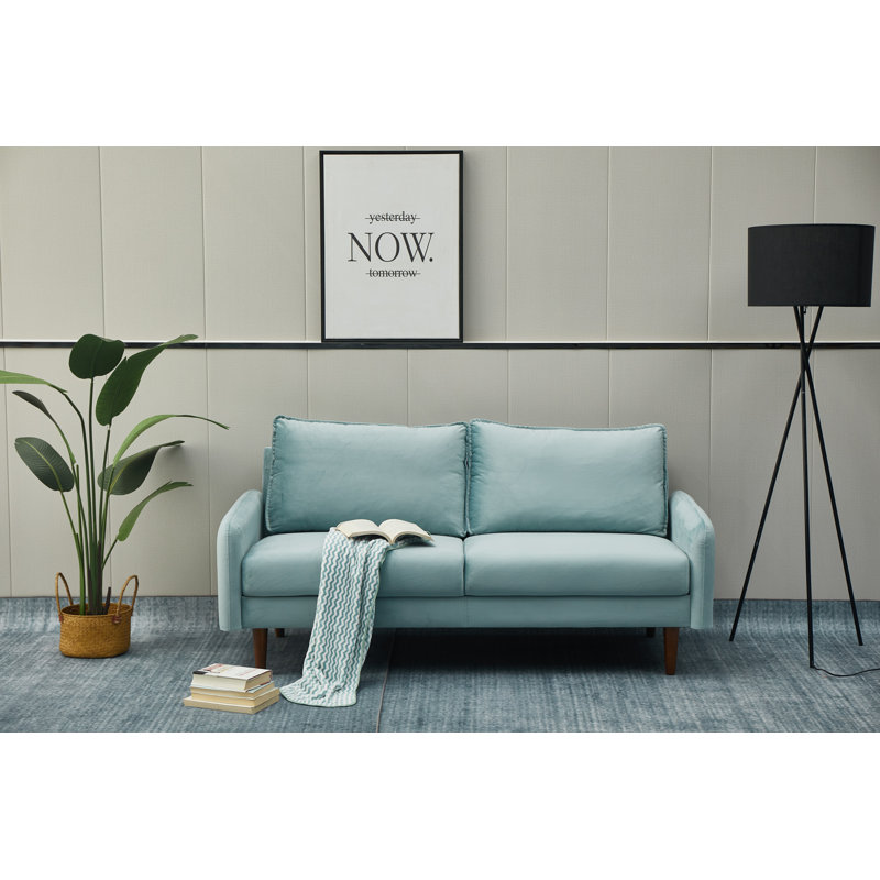 Emteas 69'' Velvet Sofa, Light Grayish Cyan Velvet