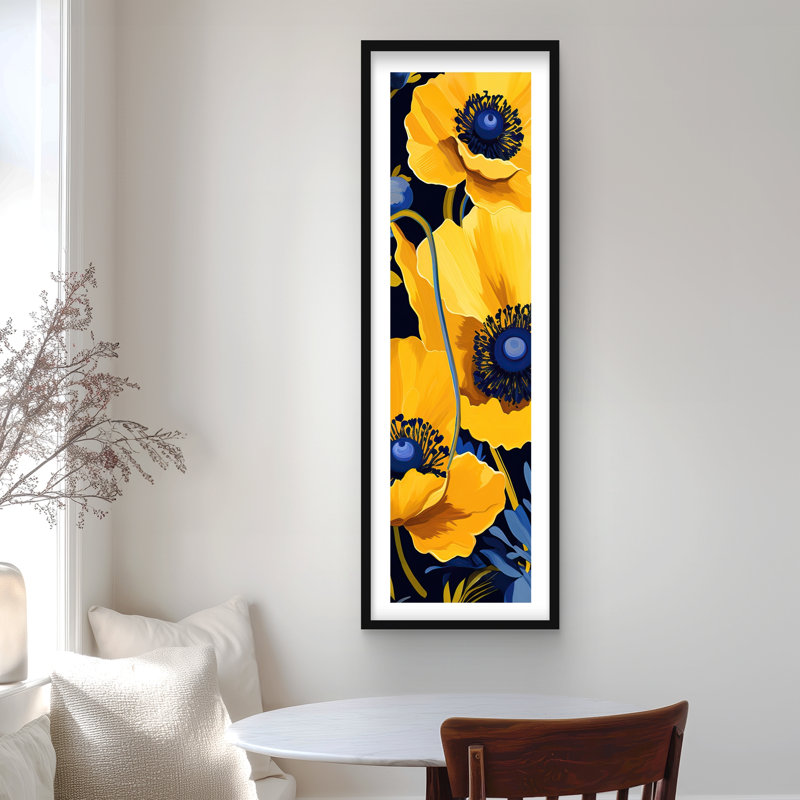 Impression encadrée jaune et bleue minimaliste pour chambre à coucher | Décoration intérieure