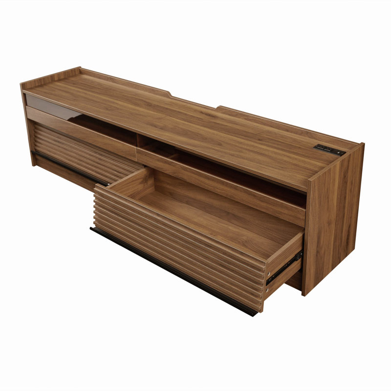 68.9"Long TV Stand for TVs Up to 78", Media Console Table with 4 Drawers and LED Lights, Walnut