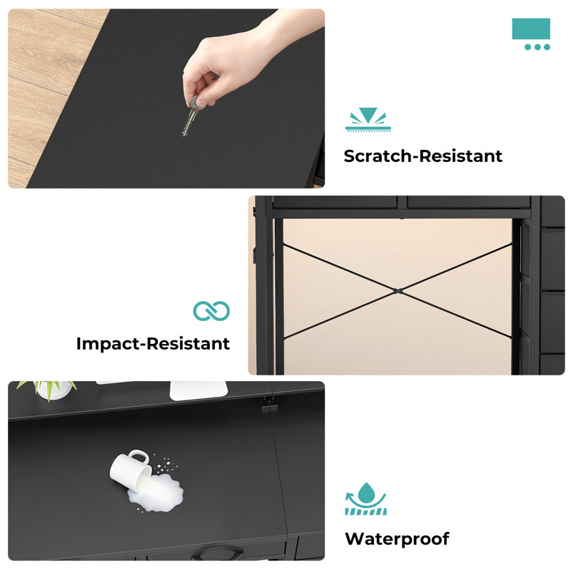 Bureau de jeu en L réversible avec station de charge, support pour écran réglable et tablettes de rangement, bureau d'ordinateur pour bureau à domicile avec éclairage DEL
