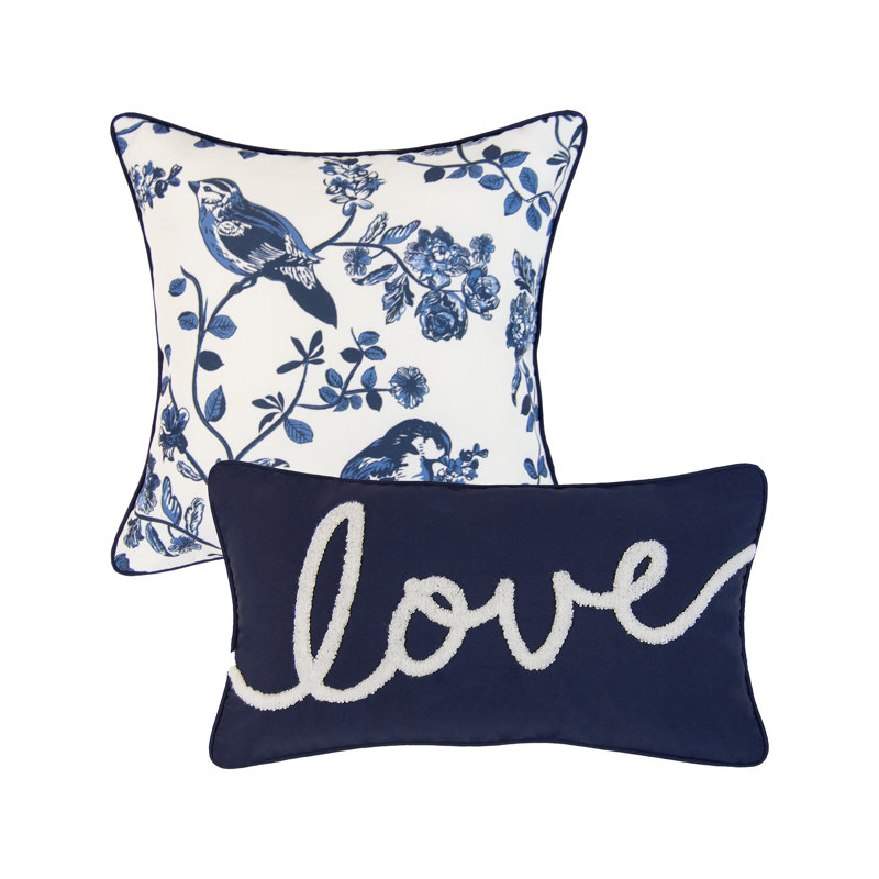Ensemble de coussins 2 pièces Donna, Amour, Bleu marine/blanc