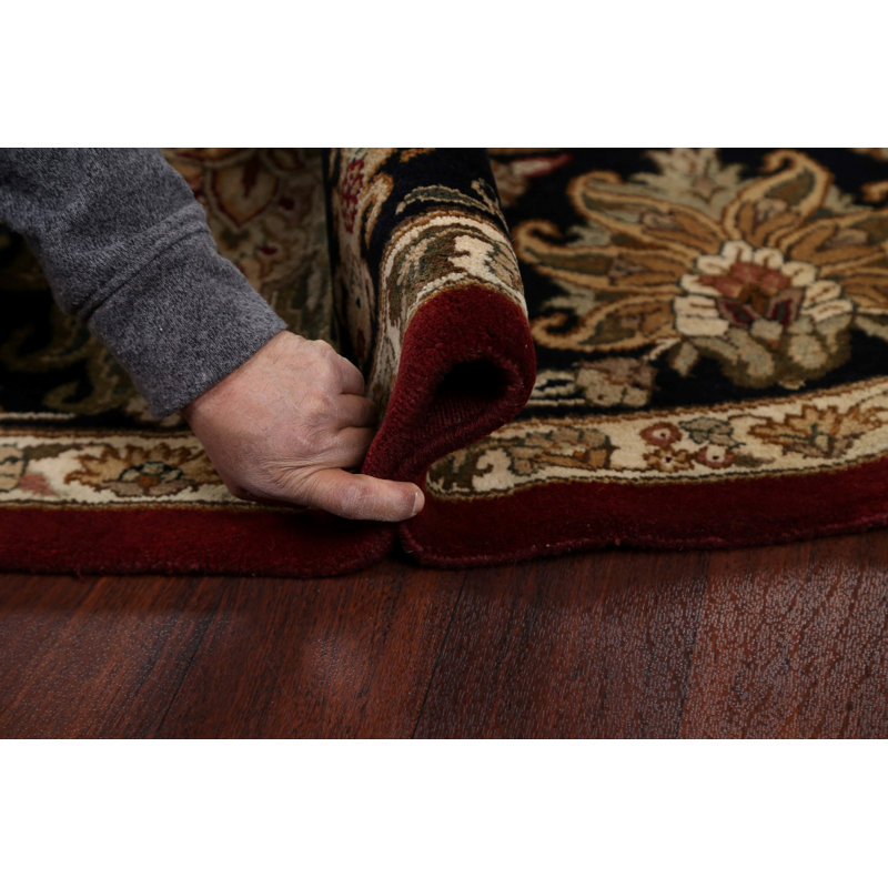 Tapis rouge en laine noué à la main de conception unique 11 pi 11 po New Age