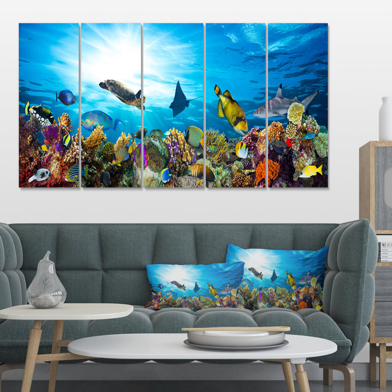 « corail en corail avec poissons », ensemble de 5 reproductions d’art mural sur toiles tendues