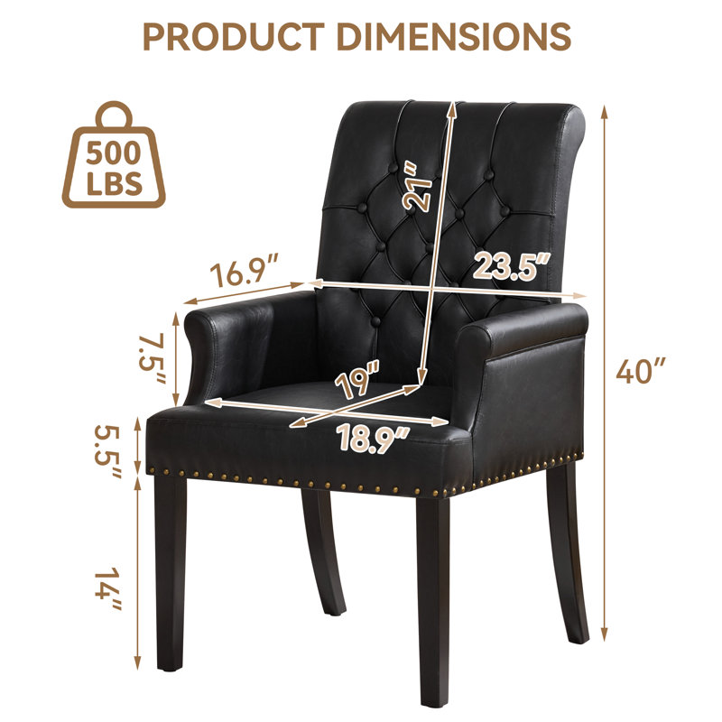 Fauteuil capitonné rembourré à dossier haut, similicuir, Similicuir noir