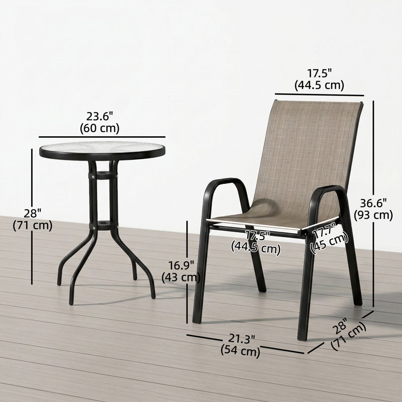 Petit ensemble de bistro d'extérieur avec chaises empilables