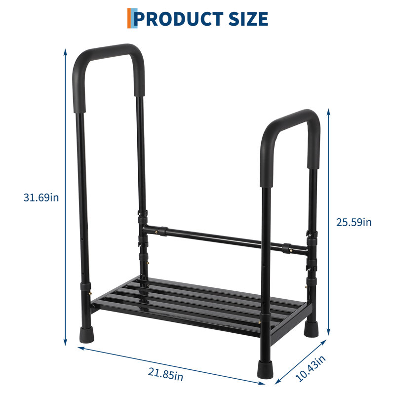 Heavy Duty Bathroom Step Stool for Adults & Seniors - Adjustable Height, Dual Handles, Non-Slip Platform, 450 lbs Capacity, Bedside & Bathtub Safety Support, Double Armrest Single Layer 606G