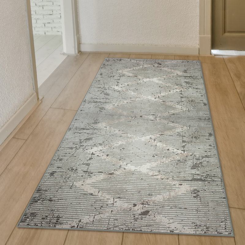 Tapis gris Davide - motif transitionnel moderne, texture douce, Tapis de couloir 2 pi 2 po x 7 pi 7 po