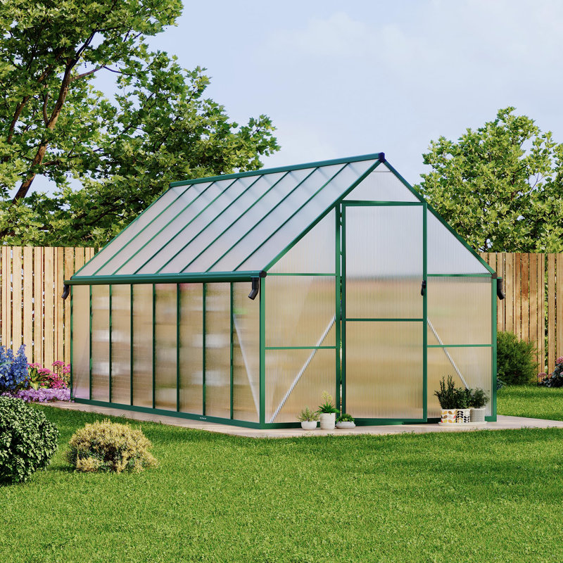 Polycarbonate Walk-In Greenhouse for Outdoors, Quick-Setup Garden Greenhouse with Roof Vent and Ventilation, Green