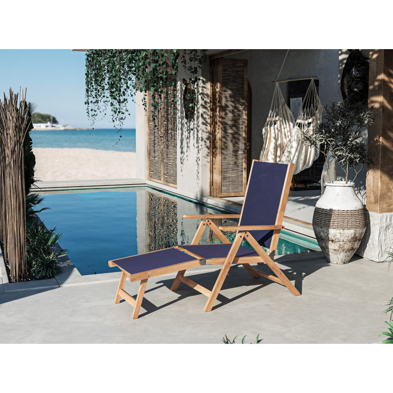 Aquitania Teak Outdoor Folding Lounge Deck Chair In Black, Blue