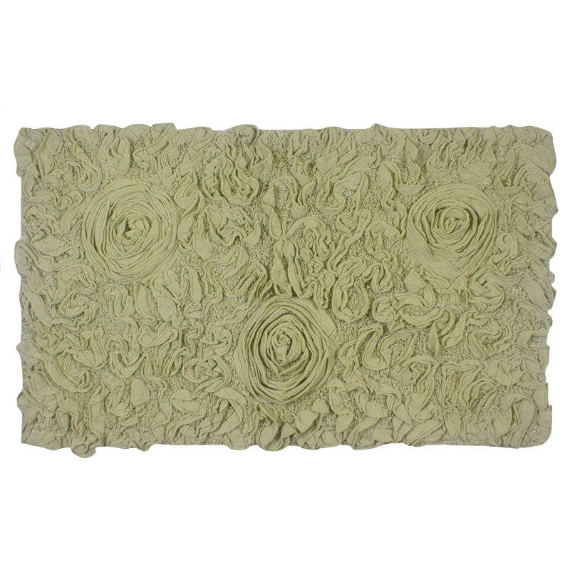 Schoenberger Floral Design Cotton Bath Rug, 34" L x 21" W, Green