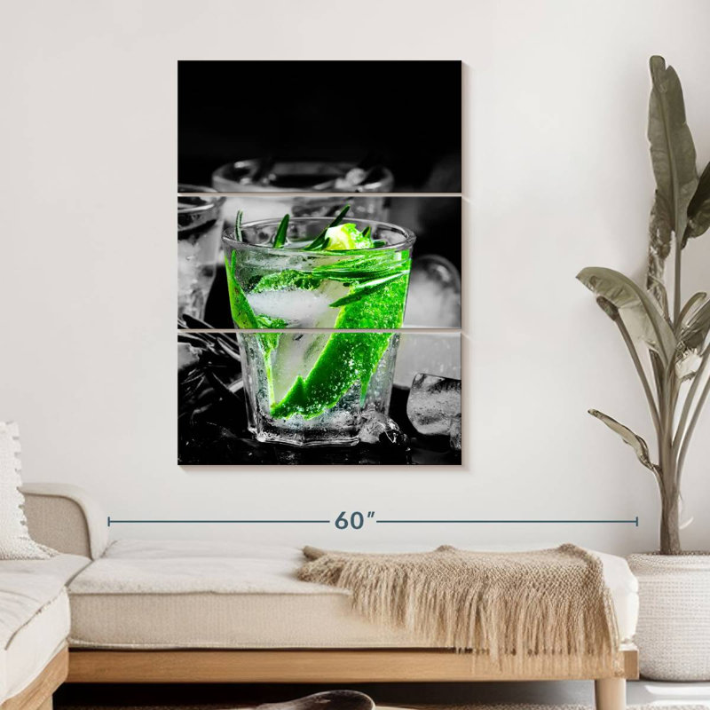«Cocktail Lime On The Rocks», ensemble de 3 reproductions sur toile par SodaPopArt, H 50 po x l 32 po x P 1,25 po