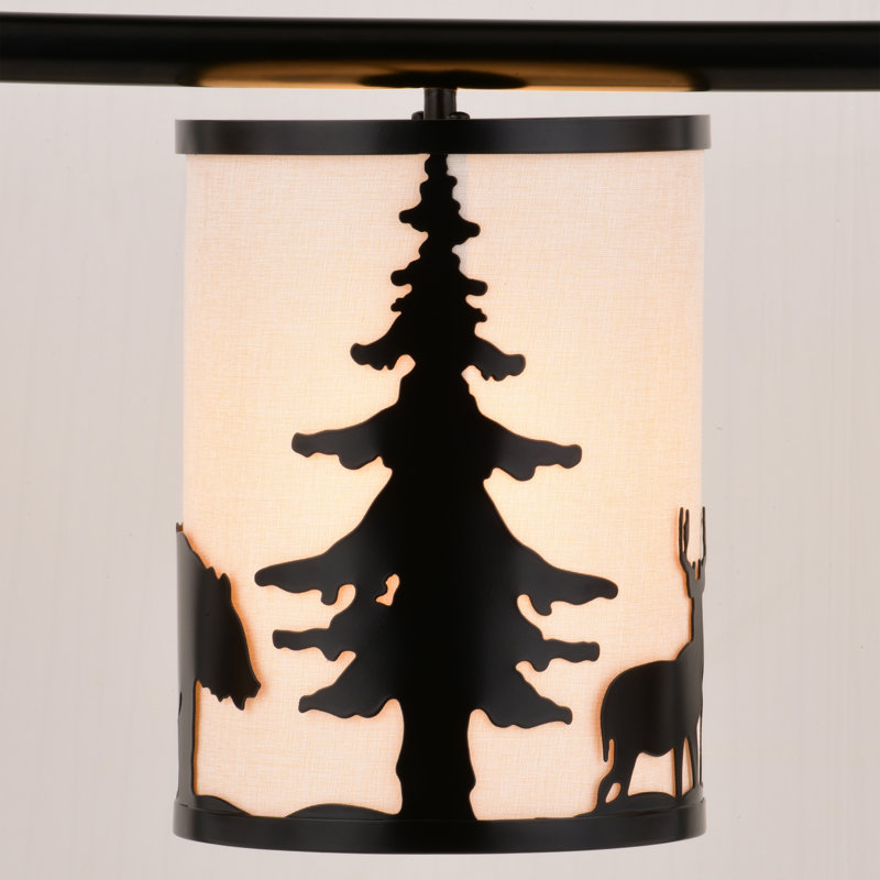 Jorene 3L Bronze Rustic Linear Chandelier Island Pendant Light Fixture Bear And Tree