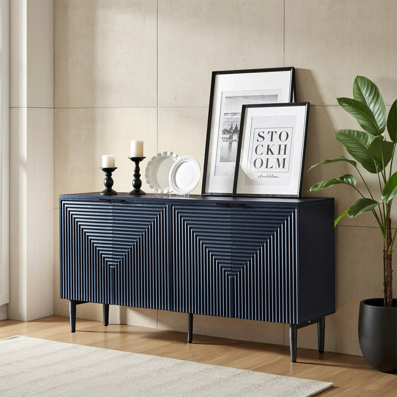 Ayden 63'' W Sideboard with Hidden Drawers and Wine Glass Rack, Navy