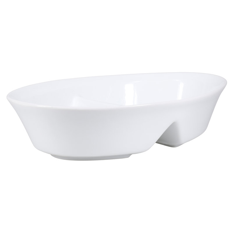 White Ceramic 10.5" Divided Oval Chips and Dip Serving Bowl